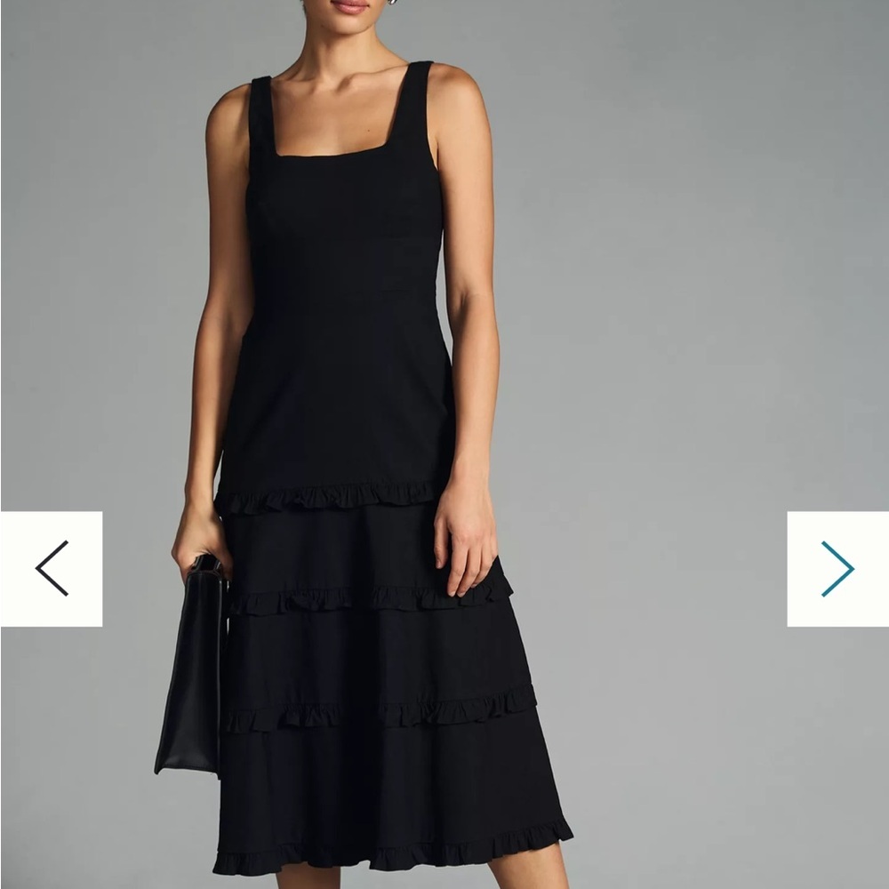 Anthropologie Linen‎ Blend The Blythe Square Neck Tiered Dress Black Small NWT - Picture 4 of 12